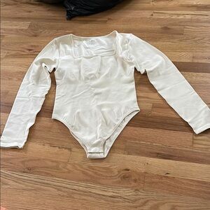Cream Scoop Neck Long Sleeve Bodysuit